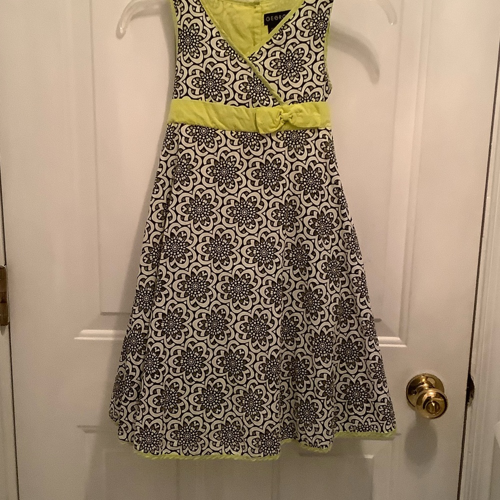 George Kids Dress with Black Floral and Yellow Accents